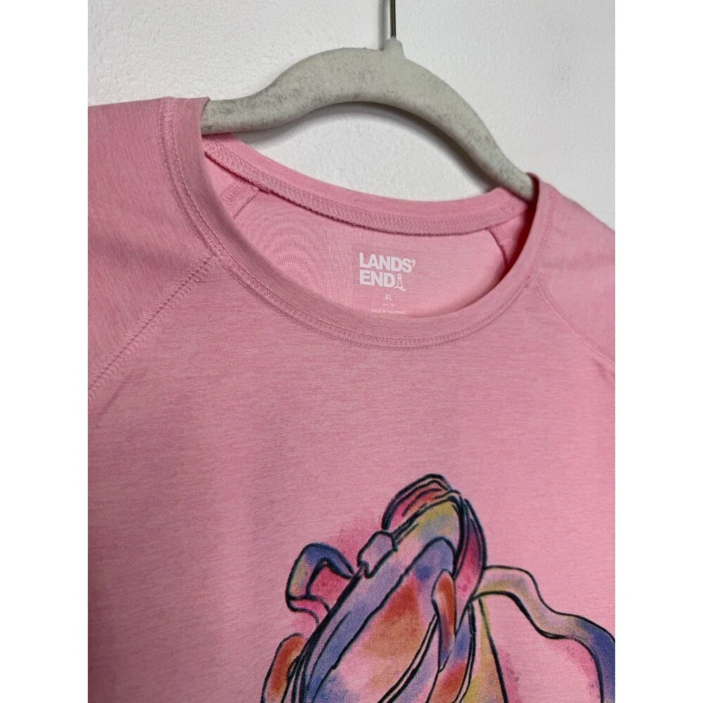 Lands End Girls XL Long Sleeve Shirt Pink Ballet Slippers Thump Holes Dance NWOT